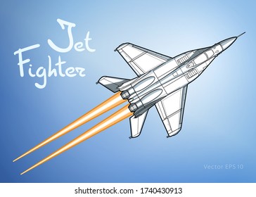 Modern jet fighter aircraft. Vector draw
