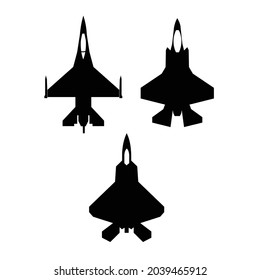 modern jet fighter silhouette icons black and white vector design