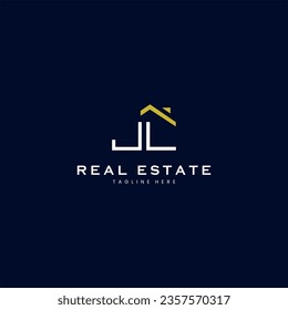 modern JL letter real estate logo in linear style with simple roof building in blue