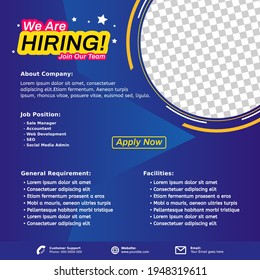 Modern job vacancy square web banner for social media post mobile apps. Hiring job template