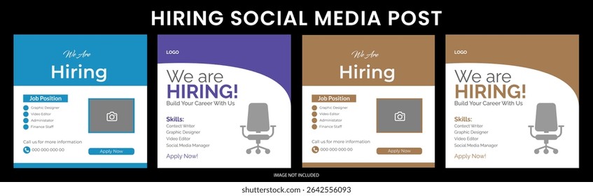 Modern job vacancy square web banner for social media post mobile apps. Hiring job template for executive chef We're hiring. Job offer leaflet template. Job vacancy flyer poster template design. 