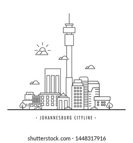 Modern Johannesburg line art Vector illustration with all famous buildings. Skyline.