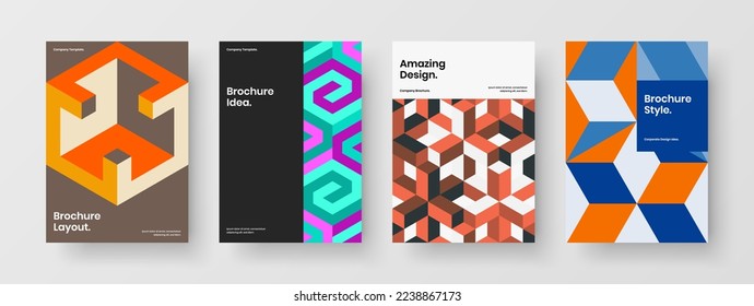 Modern journal cover design vector template set. Trendy mosaic shapes front page concept bundle.