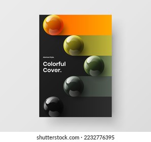 Modern journal cover vector design illustration. Isolated 3D spheres annual report template.