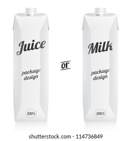 Modern  juice or milk packages isolated on white background. Front/presentation view.