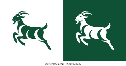 Modern jumping goat logo vector for farming, livestock, sports, outdoor, and business branding.