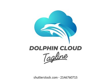 Moderner Jumping-Ocean-Delphin mit Cloud für App-Storage-Logo-Design-Vektorgrafik