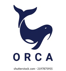 Moderno salto cortando el logo de la caza de ballenas asesina de orcas vector sobre fondo blanco