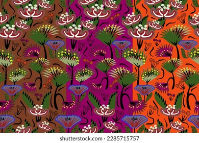 Modern  jungle flower hand drawing continues seamless pattern 