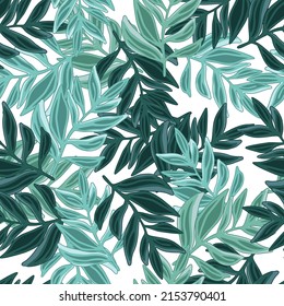 Modern jungle leaf seamless pattern. Tropical pattern, palm leaves seamless. Exotic plant backdrop. Botanical floral background. Design for fabric, textile, wrapping, cover. Vector illustration