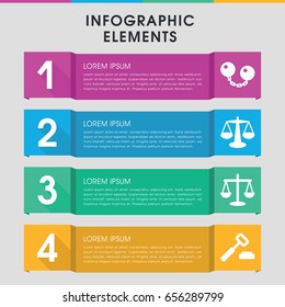 Modern justice infographic template. infographic design with justice icons includes ball chain, scales. can be used for presentation, diagram, annual report, web design.