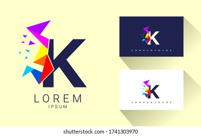 Modern K Letter Multimedia company logo. creative emblem Pixel design. initial brand template.