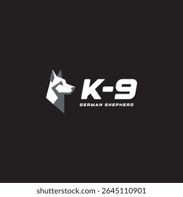 Modern K-9 Logo Featuring a German Shepherd Silhouette on a Black Background
