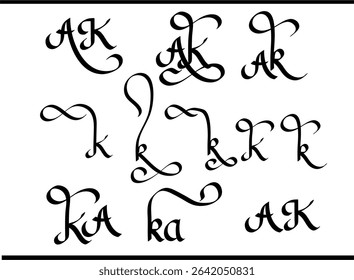 Modern KA Alphabet Logo: Hand-Drawn Calligraphy and Monogram,  Luxury K and A Interlocked Logo: Calligraphy Emblem for Brands