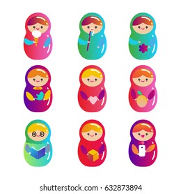 Modern kawaii russian dolls  for your business project.