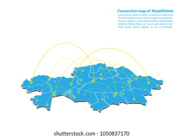 Modern of kazakhstan Map connections network design, Best Internet Concept of kazakhstan map business from concepts series, map point and line composition. Infographic map. Vector Illustration.