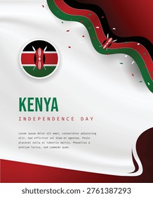 Modern Kenya Independence Day vector background featuring Kenyan flag colors (black, red, green) with traditional shield and spears, suitable for social media posts, banners, posters, and promotional designs. Clean and professional layout with copy space, ideal for celebrating Jamhuri Day on December 12.