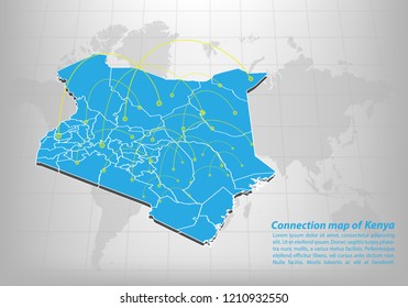 Moderno de Kenia Diseño de redes de conexiones de mapas, Mejor concepto de Internet de Kenia Mapa de conceptos de negocios de series, punto de mapa y composición de líneas. Mapa infográfico. Ilustración vectorial.
