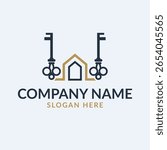 Modern Key Home Logo Design | Combination of House with Key vector style logo idea | Key and house real estate logos