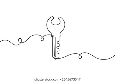 Modern key icon in continuous one line drawing minimalist vector art
