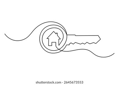 Modern key icon in continuous one line drawing minimalist vector art