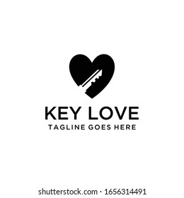 Modern key lock icon with heart sign logo design concept template