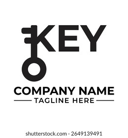 Modern Key Logo Design Concept Featuring Bold Typography and a Stylized Key Icon for a Security Company