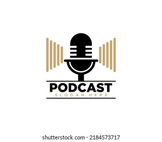 Modern key microphone logo design for podcast business company symbol