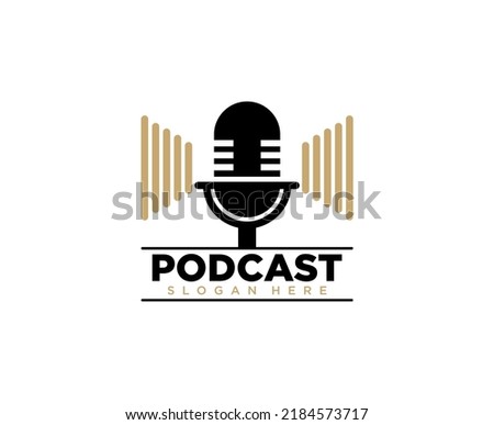 Modern key microphone logo design for podcast business company symbol