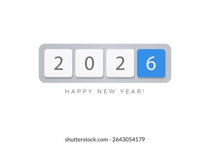 Modern Keyboard Key 2026 With Highlighted Button For Digital Calendar, UI Interface, Laptop Display And Online New Year Countdown. Flat Minimal Editable Vector Illustration