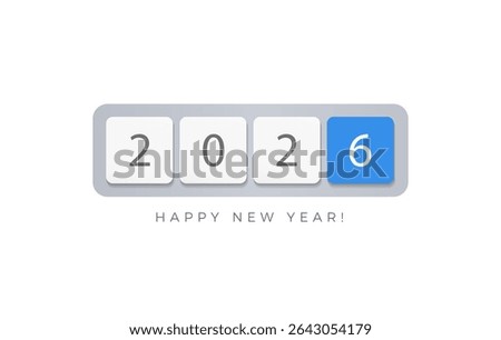 Modern Keyboard Key 2026 With Highlighted Button For Digital Calendar, UI Interface, Laptop Display And Online New Year Countdown. Flat Minimal Editable Vector Illustration