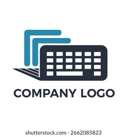 Modern keyboard logo vector for tech company, minimalist design for branding, startups, gadget brands, or computer hardware business, isolated on white background