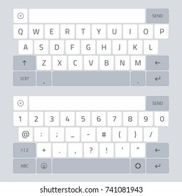 Modern keyboard of smartphone. Mobile phone keypad vector template. Universal Keyboard for mobile device. Alphabet buttons concept. Illustration EPS 10. 