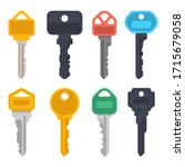 Modern keys icons, house door lock or car keys with color heads, vector isolated icons set. Modern keys from keylock of silver metal or brass with keychain holes, real estate and security symbols