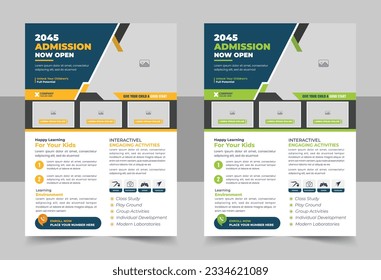 Modern Kids back to school education admission flyer poster layout template, book cover, leaflet, poster, brochure template