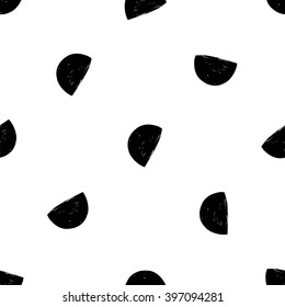 Modern kids black and white seamless pattern with half moon circle. Hand drawn graphic with black cute minimalistic scandinavian cartoon elements on white background