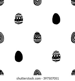 Modern kids black and white seamless pattern with ornament egg, easter egg, line egg, egg. Hand drawn graphic with black cute minimalistic scandinavian cartoon elements isolated on white background