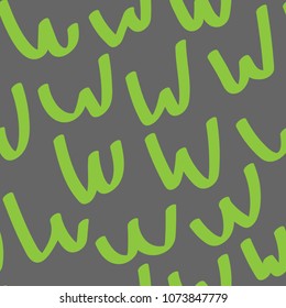 Modern kids b&w seamless pattern with w. Hand drawn graphic with green cute minimalistic scandinavian cartoon elements on grey background