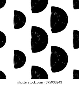 Modern kids b&w seamless pattern with half moon. Hand drawn graphic with black cute minimalistic scandinavian cartoon elements on white background