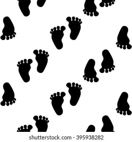 Modern kids b&w seamless pattern with footprint. Hand drawn graphic with black cute minimalistic scandinavian cartoon elements on white background