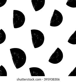 Modern kids b&w seamless pattern with half moon. Hand drawn graphic with black cute minimalistic scandinavian cartoon elements on white background
