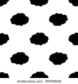 Modern kids b&w seamless pattern with cloud. Hand drawn graphic with black cute minimalistic scandinavian cartoon elements on white background