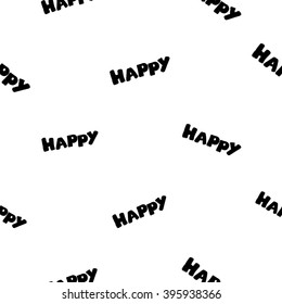 Modern kids b&w seamless pattern with happy. Hand drawn graphic with black cute minimalistic scandinavian cartoon elements on white background