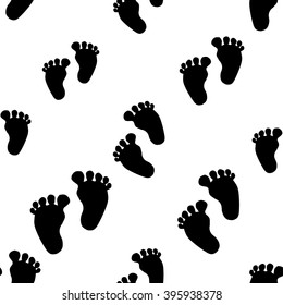 Modern kids b&w seamless pattern with footprint. Hand drawn graphic with black cute minimalistic scandinavian cartoon elements on white background
