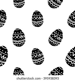 Modern kids b&w seamless pattern with ornament egg. Hand drawn graphic with black cute minimalistic scandinavian cartoon elements on white background