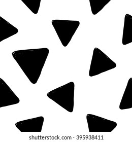 Modern kids b&w seamless pattern with delta. Hand drawn graphic with black cute minimalistic scandinavian cartoon elements on white background