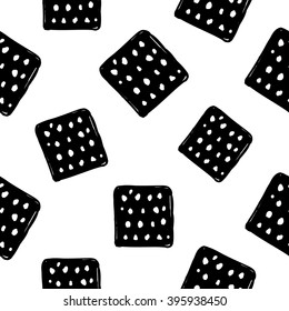 Modern kids b&w seamless pattern with dotted square. Hand drawn graphic with black cute minimalistic scandinavian cartoon elements on white background