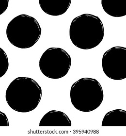 Modern kids b&w seamless pattern with circle. Hand drawn graphic with black cute minimalistic scandinavian cartoon elements on white background