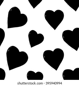 Modern kids b&w seamless pattern with heart. Hand drawn graphic with black cute minimalistic scandinavian cartoon elements on white background