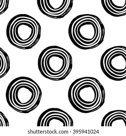 Modern kids b&w seamless pattern with line circle. Hand drawn graphic with black cute minimalistic scandinavian cartoon elements on white background